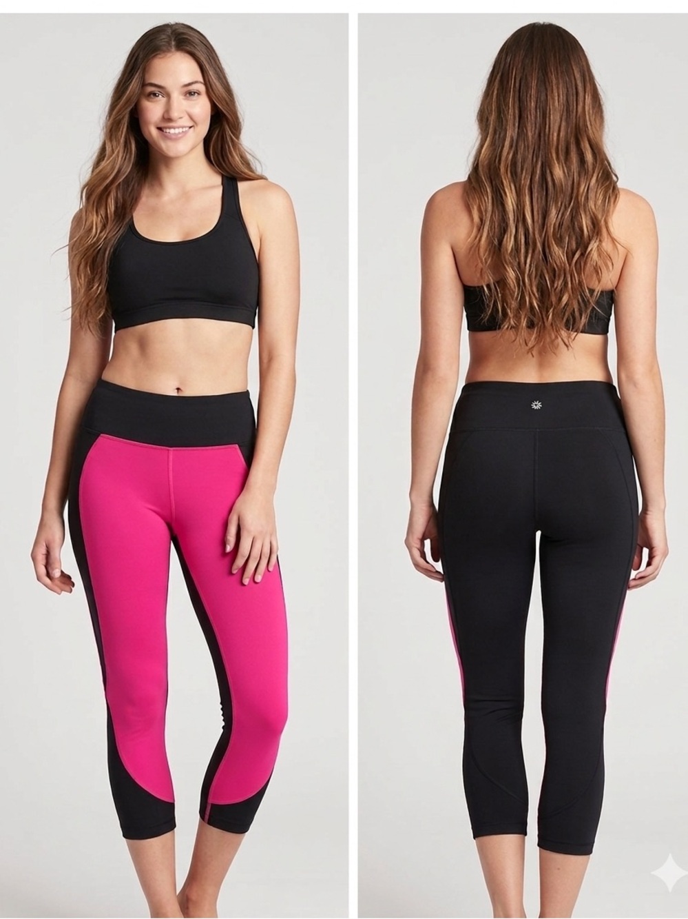 Athleta Colorblock Crop Leggings Womens Large L Yoga Workout Run Capris